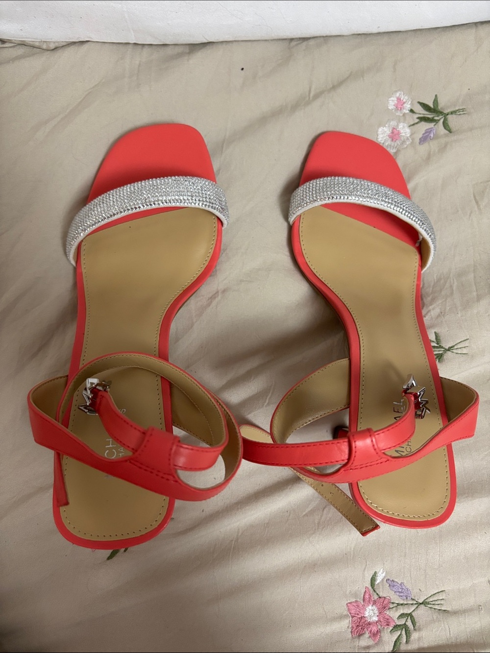 Michael Kors Coral Rhinestone Strap Heeled Sandals